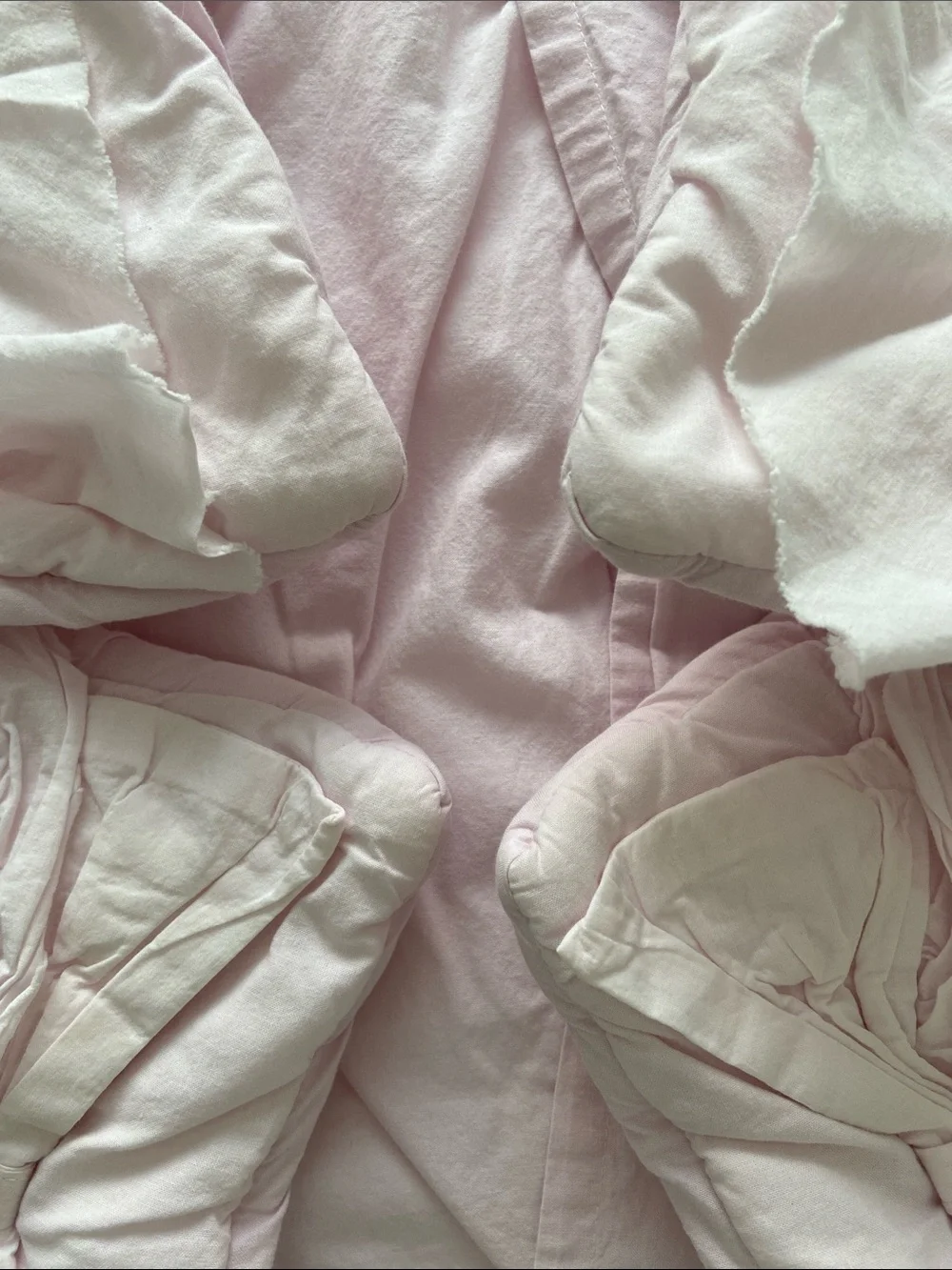 LoveShackFancy Pottery Barn Pale Pink Ruffle Bow Pillowcases Shams (Pair)